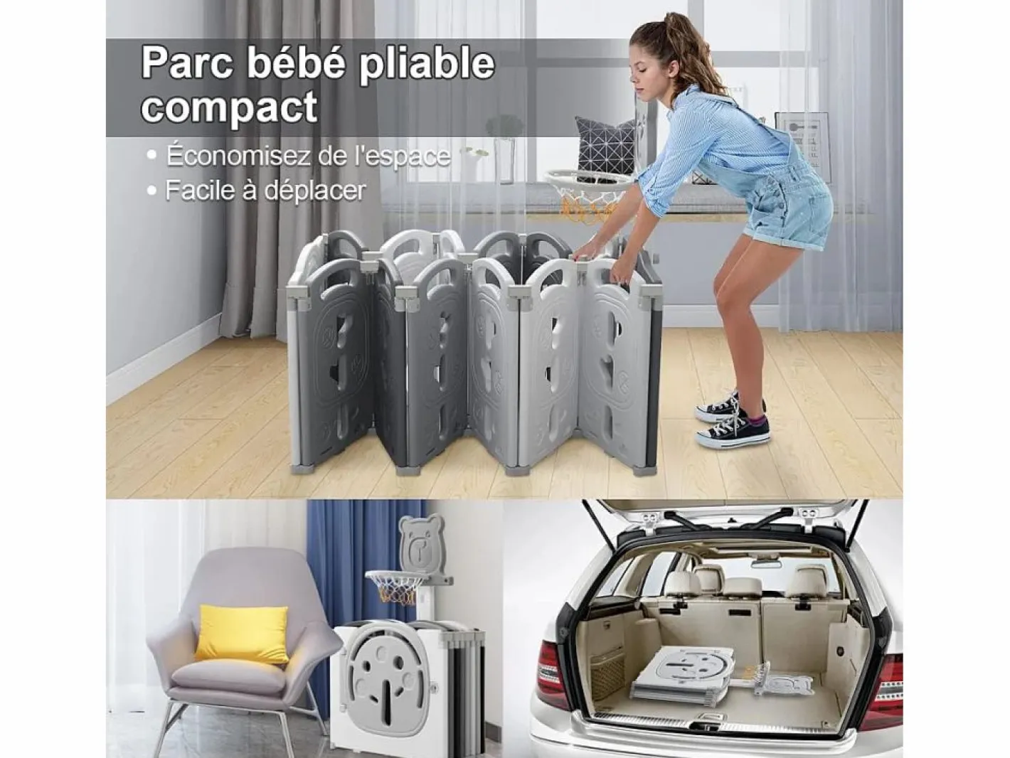 DripeX Paneles modulares de Yoleo - 12+2 - con cesta de baloncesto - plástico ecológico - 153x153x60cm Gris Outlet