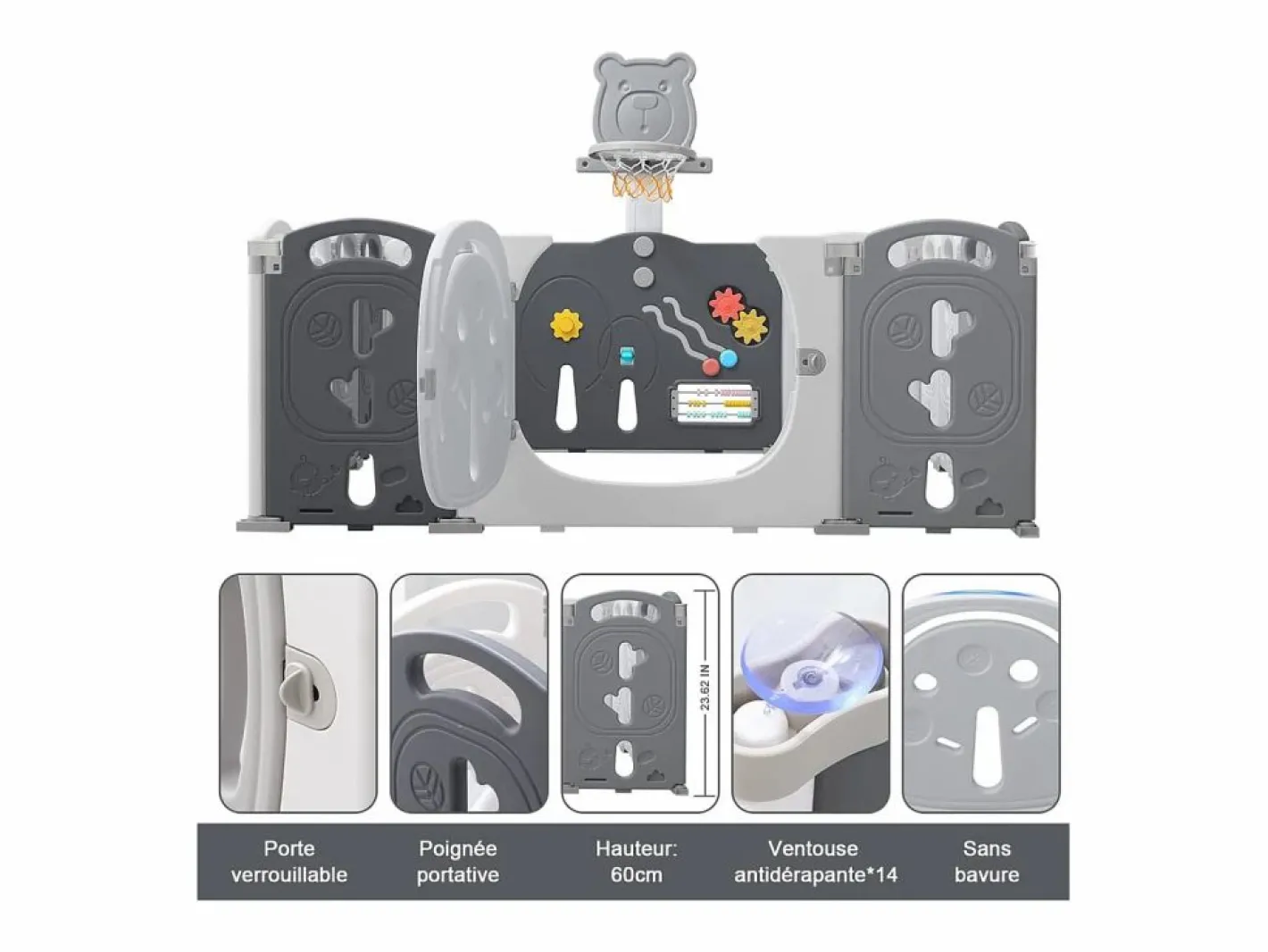 DripeX Paneles modulares de Yoleo - 12+2 - con cesta de baloncesto - plástico ecológico - 153x153x60cm Gris Outlet