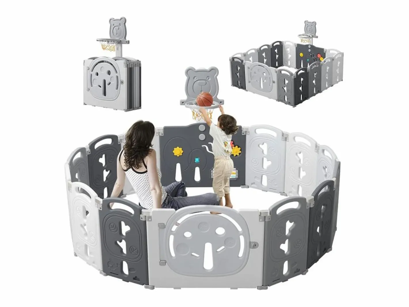 DripeX Paneles modulares de Yoleo - 12+2 - con cesta de baloncesto - plástico ecológico - 153x153x60cm Gris Outlet
