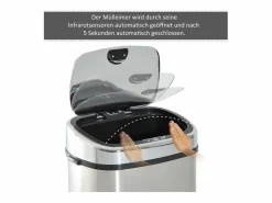 Papelera automática con sensor, acero inoxidable, color plata (40,5x29,5x78 cm)^ Clearance