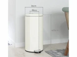 Papelera con pedal de 30L con cubo interior, metal marfil, tapa silenciosa (36x30x63,5cm) Blanco