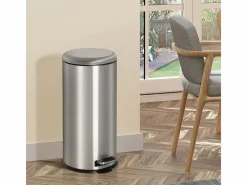 Papelera de acero inoxidable de 30 l con pedal y tapa abatible, con cubo interior, para cocina y baño (29,2 x 29,2 x 62,9 cm) Plateado Clearance