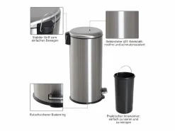 Papelera de acero inoxidable de 30 l con pedal y tapa abatible, con cubo interior, para cocina y baño (29,2 x 29,2 x 62,9 cm) Plateado Clearance