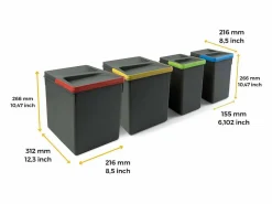 Cubo De Basura Para Cocina|Papelera diferenciada con 4 contenedores, altura 26,6 cm.