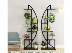 Paquete de 2 soportes para plantas de interior de 5 niveles, de metal curvo, con 2 ganchos para colgar, multiusos para interior, jardín, balcón y sala de estar^Tribesigns New