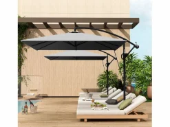 Sombrilla|Parasol descentrado de 260 cm, con protección UV 50+, función de inclinación, de metal y poliéster gris (295x250x235cm)