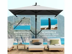 Sombrilla|Parasol descentrado de 260 cm, con protección UV 50+, función de inclinación, de metal y poliéster gris (295x250x235cm)