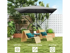 Sombrilla|Parasol descentrado de 260 cm, con protección UV 50+, función de inclinación, de metal y poliéster gris (295x250x235cm)