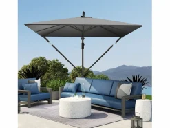 Sombrilla|Parasol descentrado de 260 cm, con protección UV 50+, función de inclinación, de metal y poliéster gris (295x250x235cm)