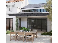 Parasol doble con manivela, protección UV, estructura de acero, gris oscuro (436x260x240 cm) Sale