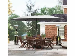 Parasol doble con manivela, protección UV, estructura de acero, gris oscuro (436x260x240 cm) Sale