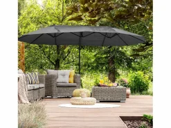 Parasol doble con manivela, regulable, de metal, gris oscuro (440x270x250 cm) Clearance