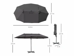 Parasol doble con manivela, regulable, de metal, gris oscuro (440x270x250 cm) Clearance