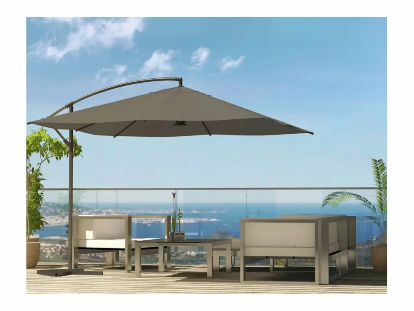 Concept-Usine Parasol excéntrico cuadrado con LED de 3x3 m SOLENZARA Gris Outlet