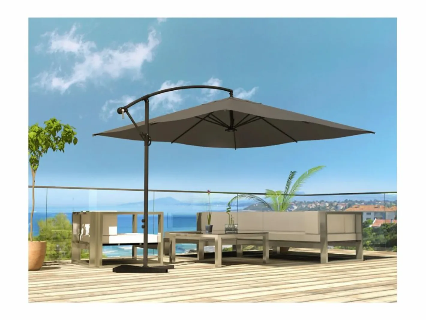 Concept-Usine Parasol excéntrico cuadrado con LED de 3x3 m SOLENZARA Gris Outlet