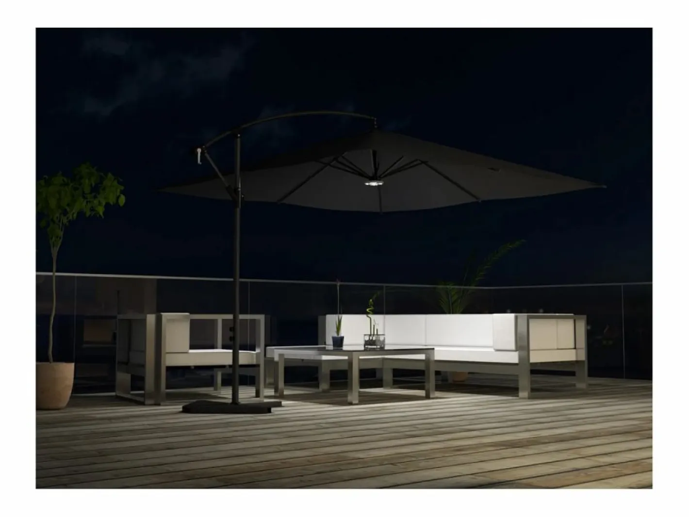 Concept-Usine Parasol excéntrico cuadrado con LED de 3x3 m SOLENZARA Gris Outlet