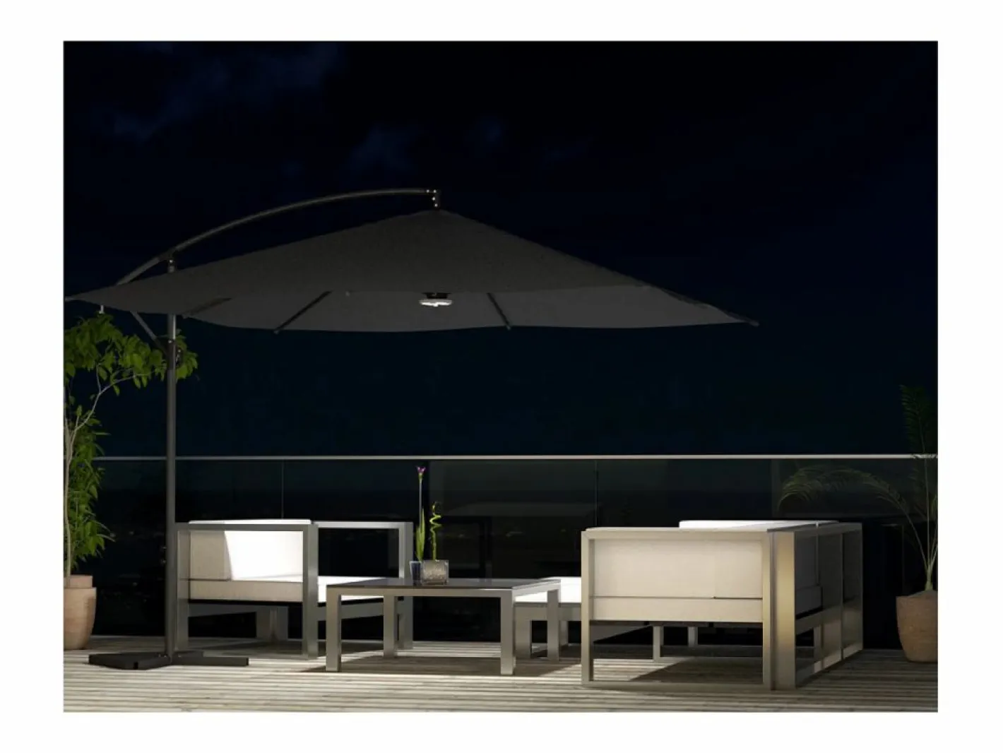 Concept-Usine Parasol excéntrico cuadrado con LED de 3x3 m SOLENZARA Gris Outlet