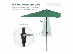 Sombrilla|Parasol inclinable con manivela, aluminio, poliéster, verde (Ø2,6x2,35 m)