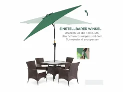 Sombrilla|Parasol inclinable con manivela, aluminio, poliéster, verde (Ø2,6x2,35 m)