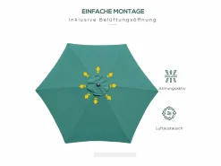Sombrilla|Parasol inclinable con manivela, aluminio, poliéster, verde (Ø2,6x2,35 m)