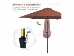 Sombrilla|Parasol inclinable con manivela, aluminio y poliéster 180g/m², marrón (Ø2,7xH2,35 m)