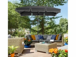 Sombrilla|Parasol inclinable para jardín y balcón, aluminio, gris (198x130x245 cm)