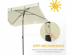 Parasol inclinable, protección UV, aluminio madera, color crema y negro (200x130x245 cm)^ Discount