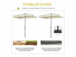 Parasol inclinable, protección UV, aluminio madera, color crema y negro (200x130x245 cm)^ Discount