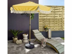 Sweeek Parasol redondo recta con flecos, ø2m ocre Amarillo Best