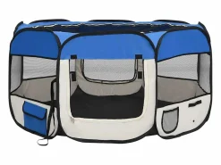 Clicnbuy Parque de perros plegable y bolsa transporte 125x125x61cm Azul New