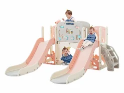Merax Tobogán|Parque infantil 8 en 1 - 197 x 167 x 98 cm - Fabricado en HDPE - Con túnel arqueado y estructura de escalada -