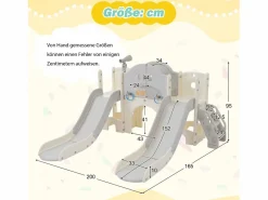 Tobogán|Parque infantil 8 en 1 con tobogán, pared de escalada, juego de perforación de agujeros, suelo gris