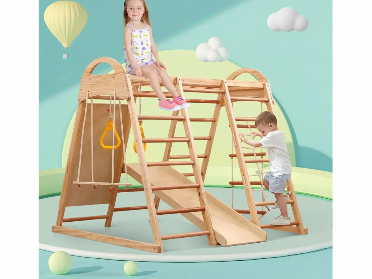 Parque infantil 7 en 1 con tobogán, columpio y red de escalada, 140 x 120 x 120 cm Sale