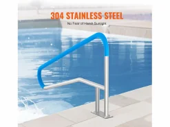 Pasamanos de Piscina SucceBuy de Acero Inoxidable de 139.5 x 81 cm con Placa Base para Jacuzzis Plateado New