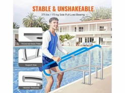 Pasamanos de Piscina SucceBuy de Acero Inoxidable de 139.5 x 81 cm con Placa Base para Jacuzzis Plateado New