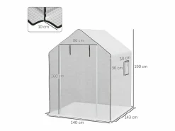 Invernadero De Jardín|Película de repuesto para invernadero, PE reforzado 135 g/m², con ventana lateral y puerta enrollable, color (140 x 143 x 190 cm)