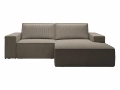 Vente-unique Pequeño Sofá cama rinconera derecha de pana beige AMELIA Topo Discount