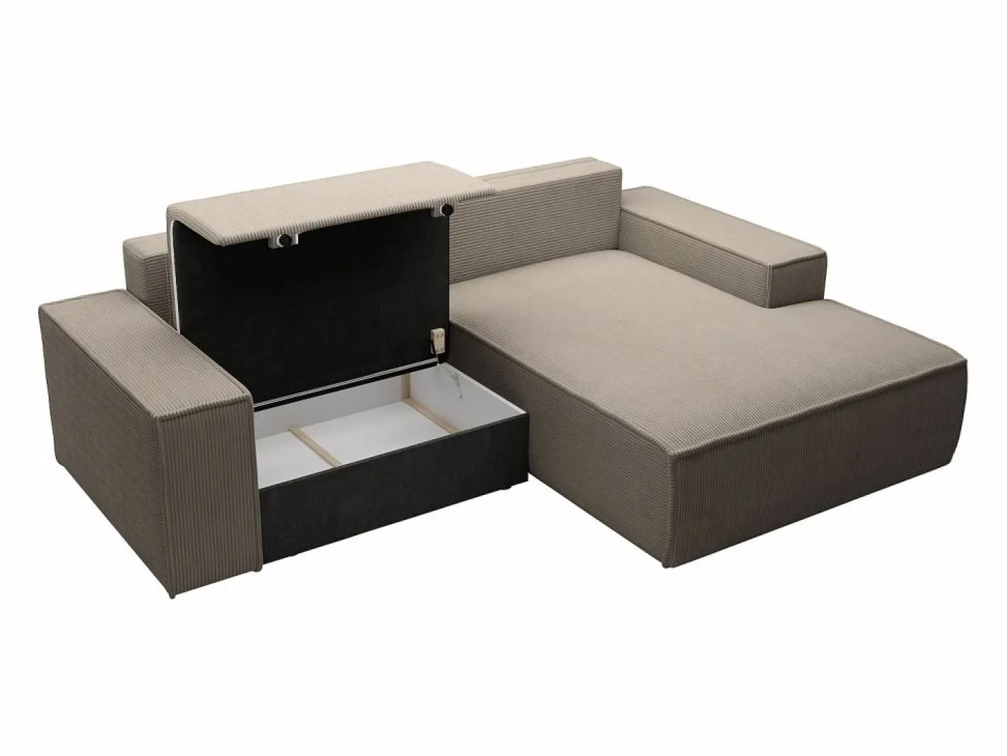 Vente-unique Pequeño Sofá cama rinconera derecha de pana beige AMELIA Topo Discount