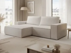 Pequeño Sofá cama rinconera izquierda de pana color AMELIA^Vente-unique Outlet