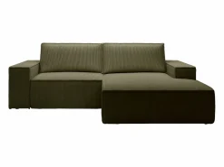 Vente-unique Todos Los Sofás|Sofá De Terciopelo|Pequeño sofá rinconera derecha de 3 plazas convertible de pana verde AMELIA