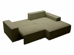 Vente-unique Todos Los Sofás|Sofá De Terciopelo|Pequeño sofá rinconera derecha de 3 plazas convertible de pana verde AMELIA