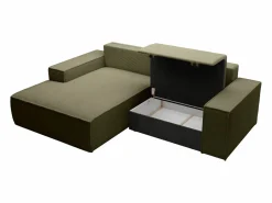 Vente-unique Sofá De Terciopelo|Sofá - 3 Plazas|Pequeño sofá rinconera izquierda de 3 plazas convertible de pana verde AMELIA