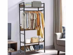 Perchero - Armario Abierto de Metal y Madera Perchero Extraíble - 162x60x40cm Marru00f3n Online
