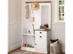OKWISH Perchero con 2 cajones de almacenamiento, espejo, ganchos y paragüero Blanco Outlet