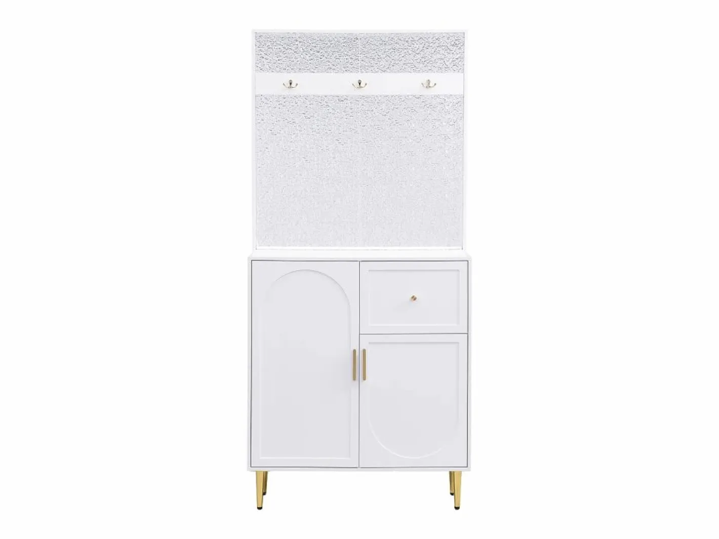 Perchero con 2 puertas y 1 cajón de almacenaje, tiradores y patas dorados^OKWISH Hot