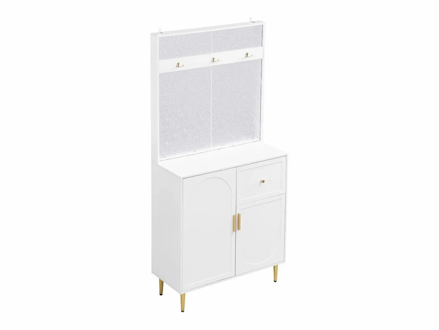 Perchero con 2 puertas y 1 cajón de almacenaje, tiradores y patas dorados^OKWISH Hot