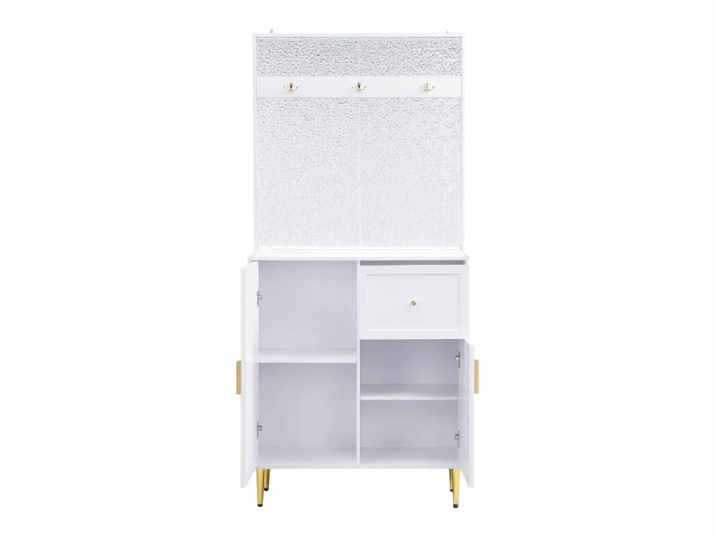 Perchero con 2 puertas y 1 cajón de almacenaje, tiradores y patas dorados^OKWISH Hot