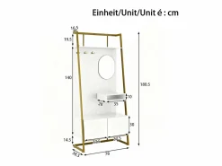 Perchero con espejo - Perchero de 2 puertas con ganchos - Almacenamiento abierto y estructura de metal^ New