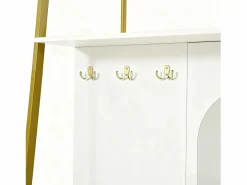 Perchero con espejo - Perchero de 2 puertas con ganchos - Almacenamiento abierto y estructura de metal^ New