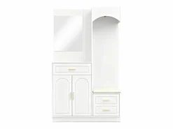 OKWISH Perchero con espejo, 1 cajón y 3 puertas – para entradas y pasillos Blanco Hot